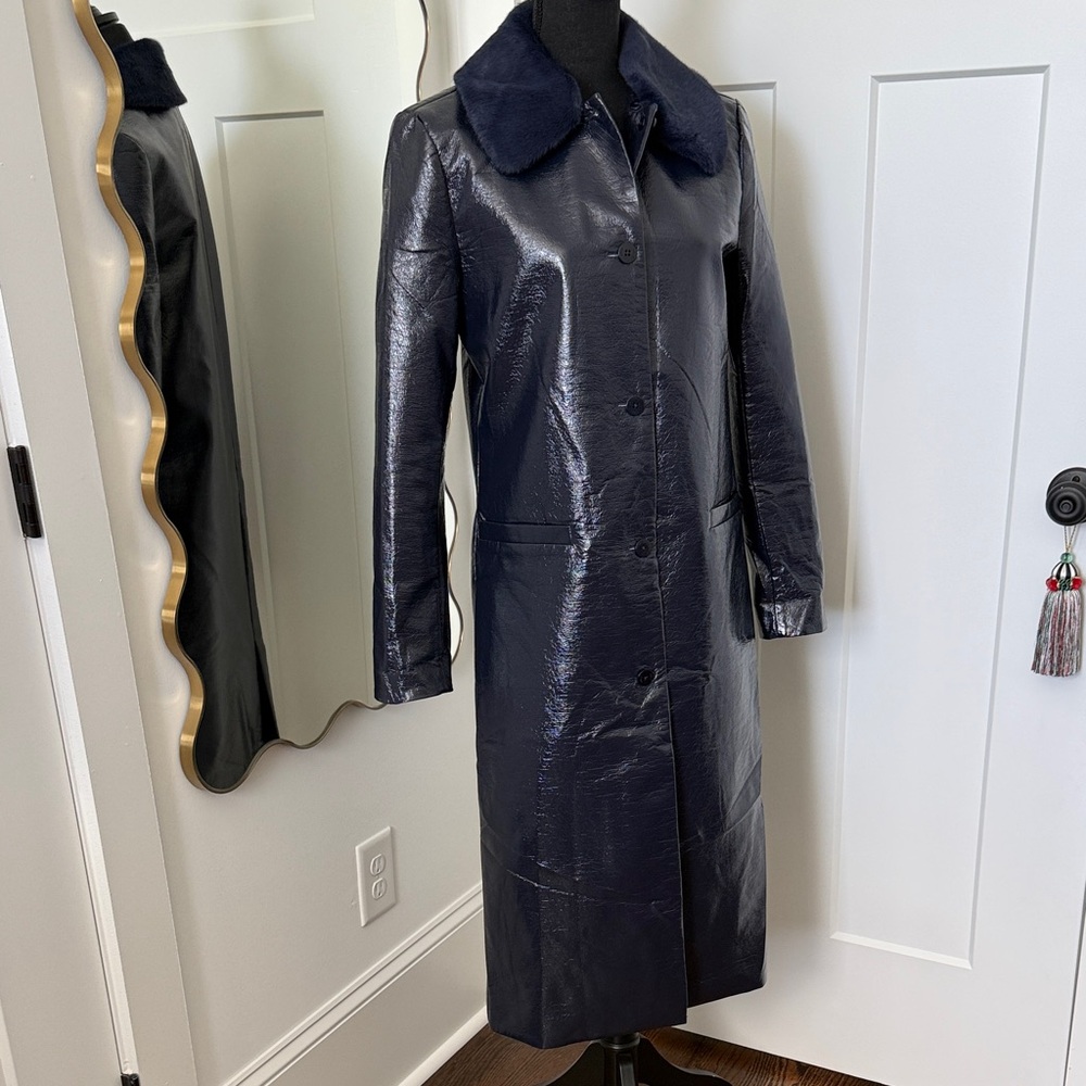 Staud ‘Varnishes’ Patent Vegan Leather Navy Women’s Coat - Picture 2 of 9